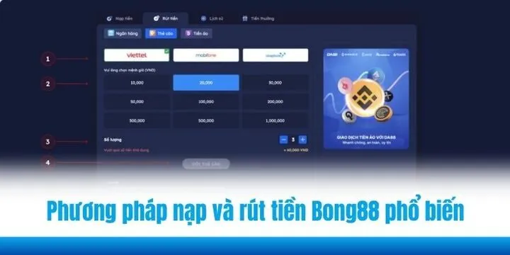 Các phương pháp nạp và rút tiền Bong88 phổ biến nhất
